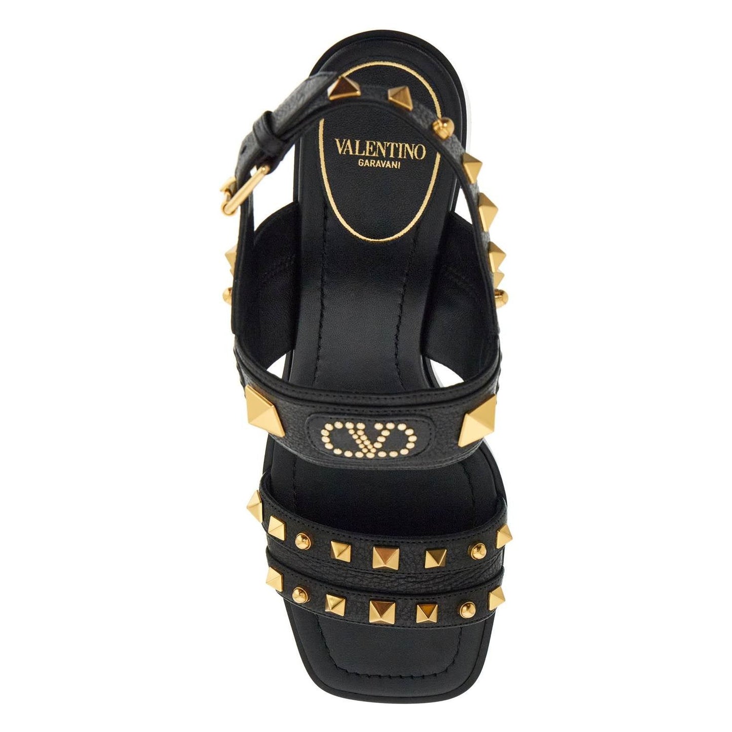 Valentino Garavani black buffalo leather sandals with golden studs and square heel Sandals Valentino Garavani