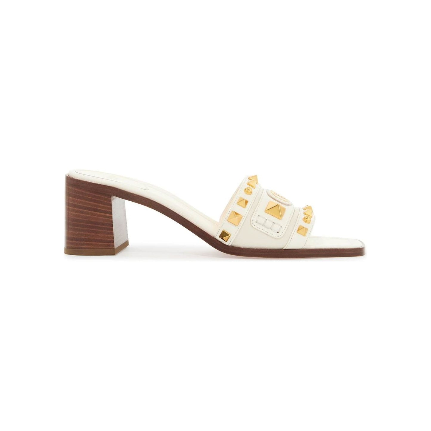 Valentino Garavani ivory leather slippers with golden studs and low heel Mules Valentino Garavani