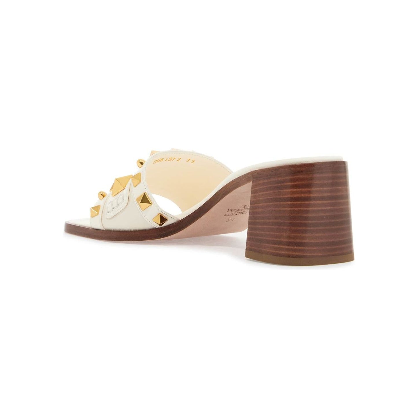 Valentino Garavani ivory leather slippers with golden studs and low heel Mules Valentino Garavani