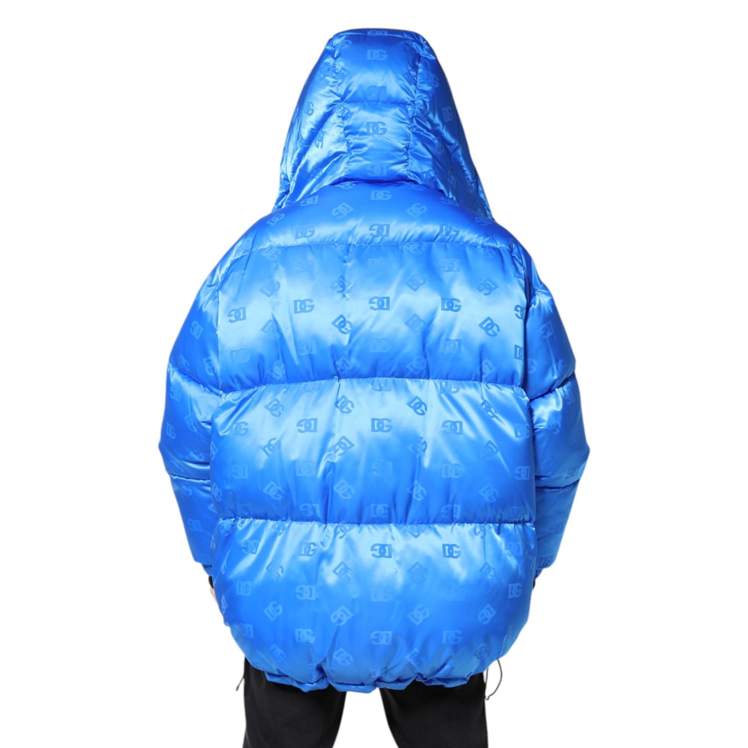 Dolce & Gabbana Blue Logo Full Zip Hooded Quilted Jacket