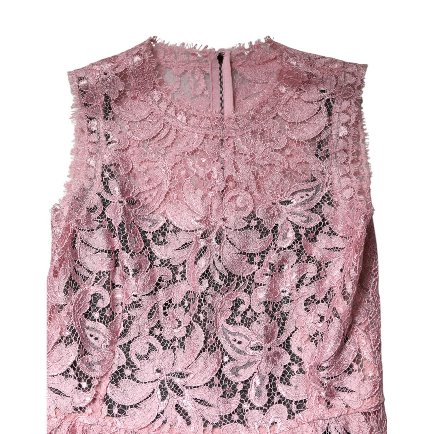 Dolce & Gabbana Pink Floral Lace Sleeveless Sheath Dress