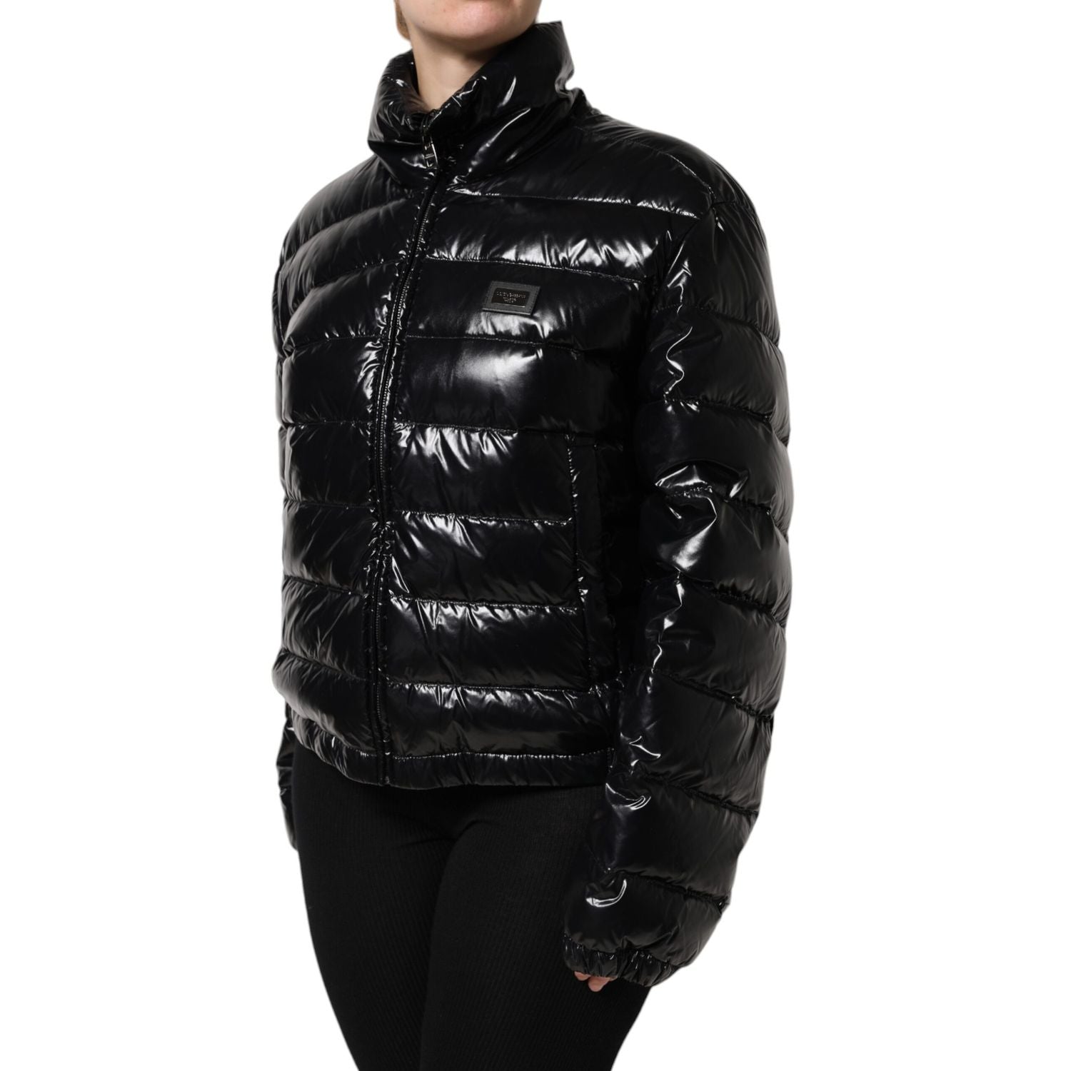 Dolce & Gabbana Black Logo Plaque Full Zip Puffer Jacket