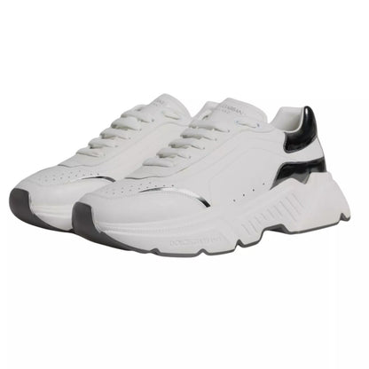 Dolce & Gabbana White Silver DAYMASTER Leather Sneakers Shoes