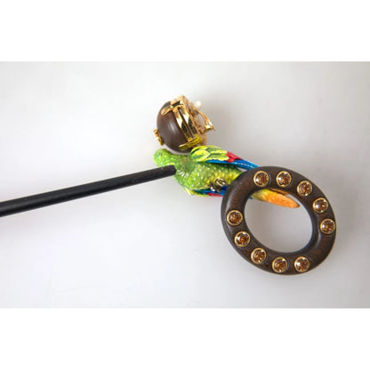 Dolce & Gabbana Multicolor Parrot Wood Brass Crystal Embellished Earrings
