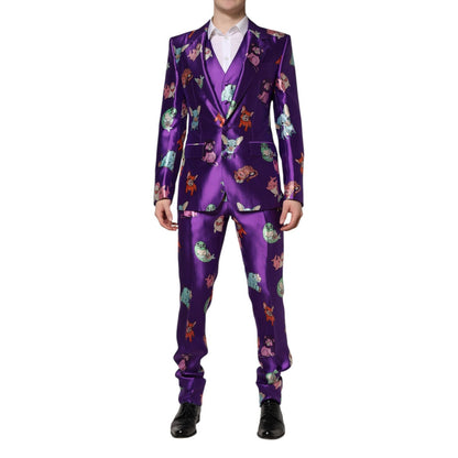 Dolce & Gabbana Purple Silk Animal Print 3 Piece Suit