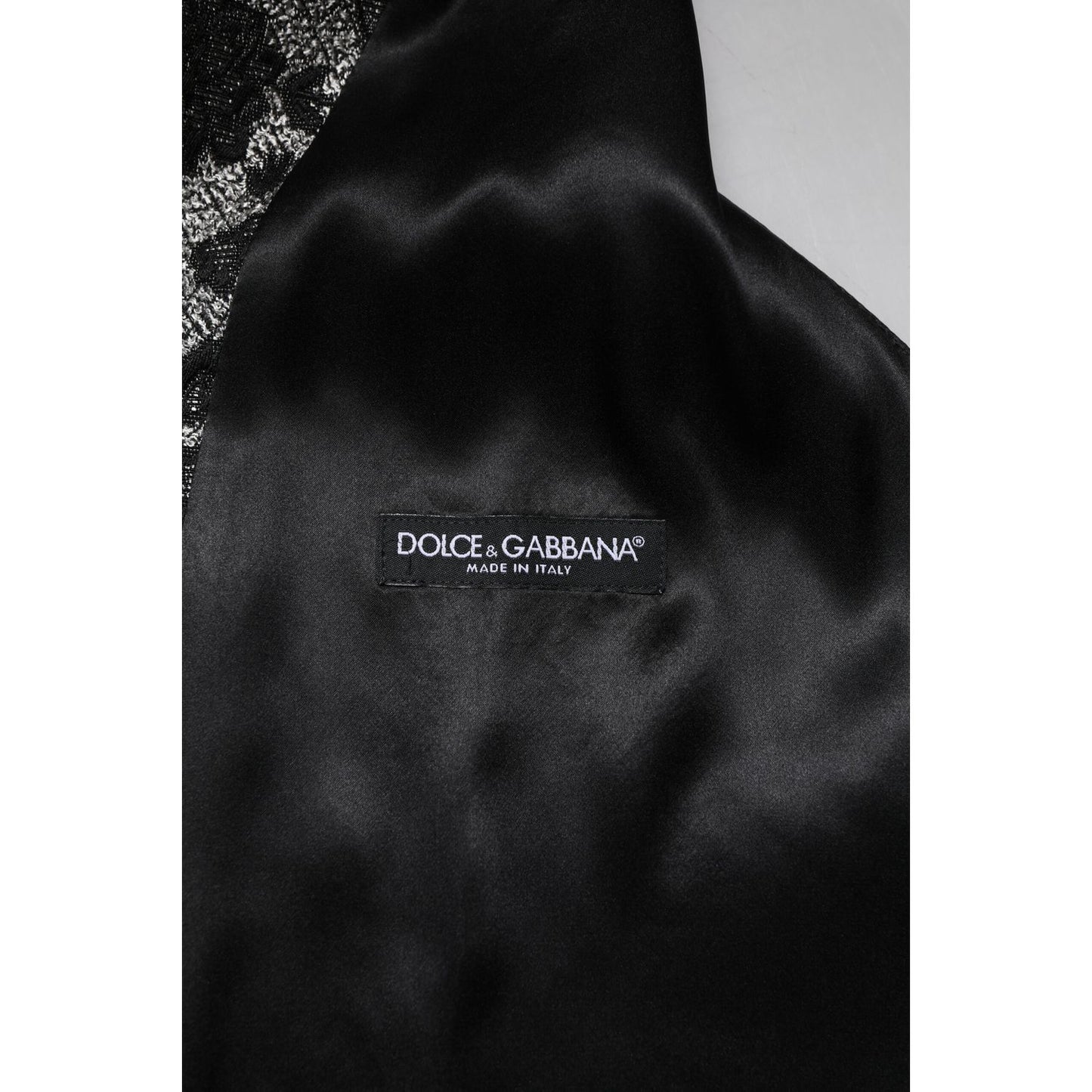 Dolce & Gabbana Black Gray Brocade Formal Men Waistcoat Vest