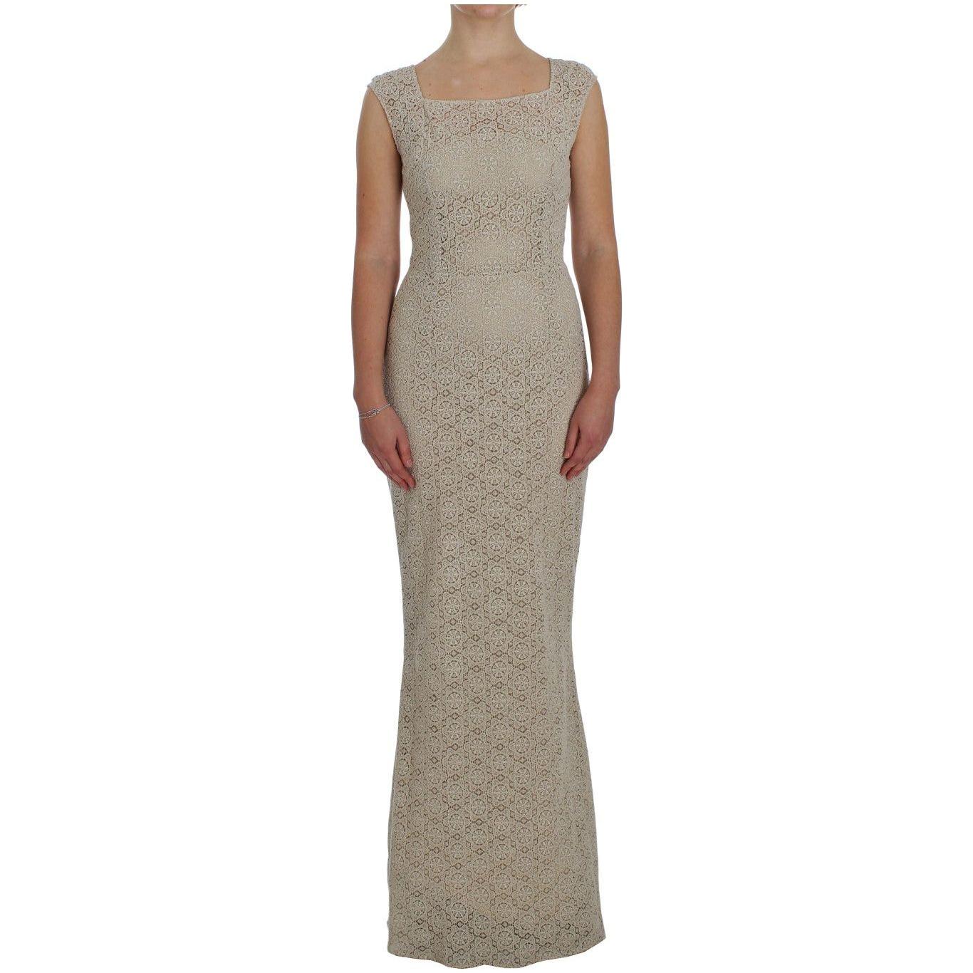 Dolce & Gabbana Elegant Beige Floral Cutout Maxi Dress Dresses Dolce & Gabbana