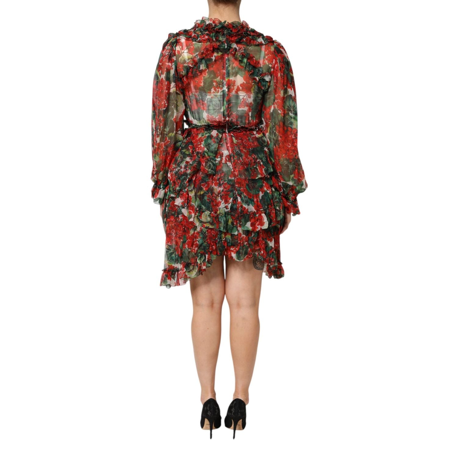 Dolce & Gabbana Multicolor Ruffle Floral Long Sleeves Dress