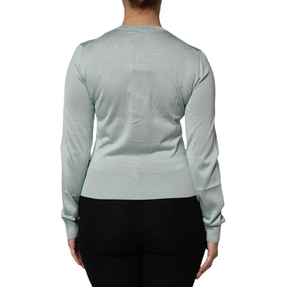 Dolce & Gabbana Light Green Silk Button Down Cardigan Sweater