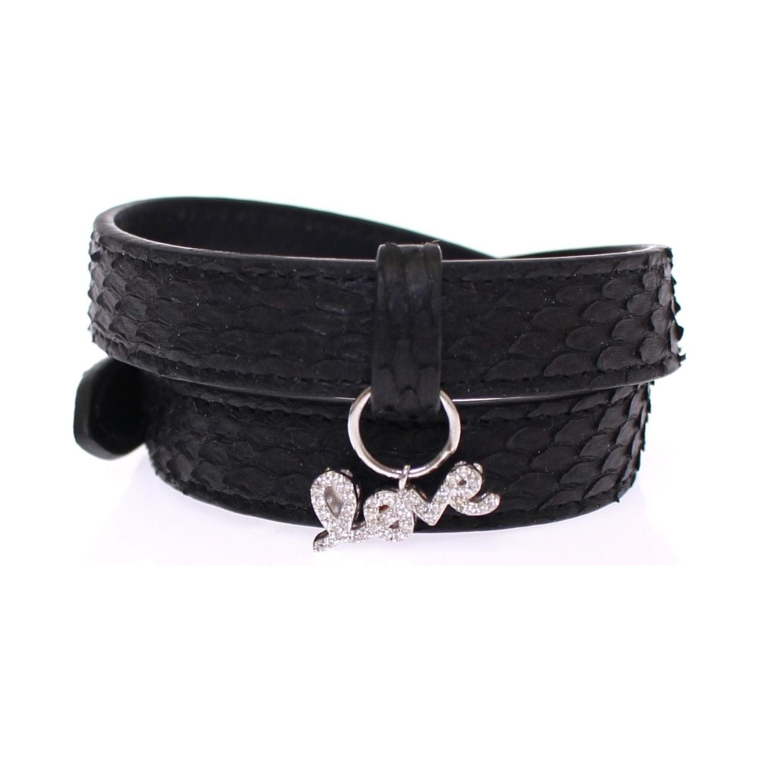 Nialaya Snakeskin CZ LOVE 925 Silver Bracelet