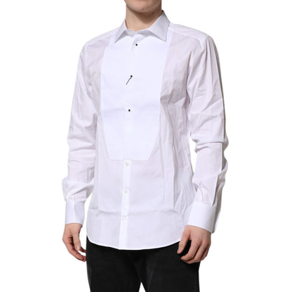 Dolce & Gabbana White Silk Bib Poplin GOLD Men Formal Shirt