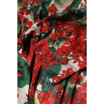 Dolce & Gabbana Multicolor Floral Long Sleeves V-neck Dress