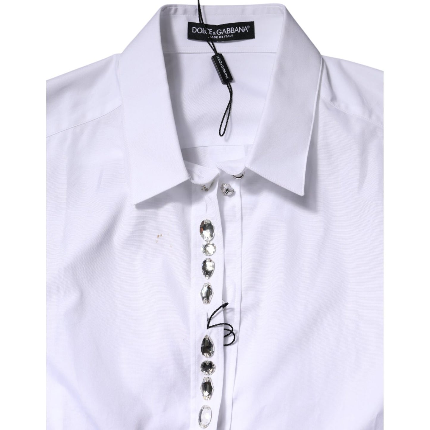 Dolce & Gabbana White Rhinestone Embellish Long Sleeves Top