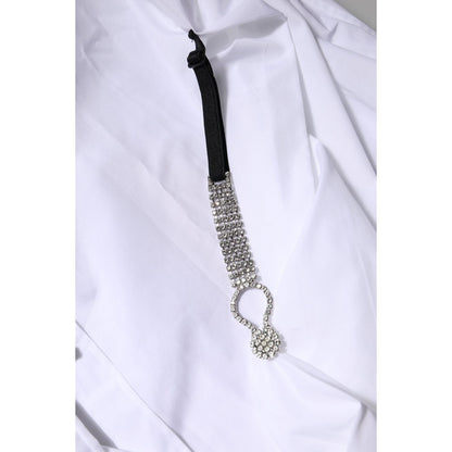 Dolce & Gabbana White Rhinestone Embellish Long Sleeves Top