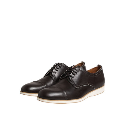 Pollini Dark Brown Leather Derby Lace Up Dress Formal Shoes Pollini
