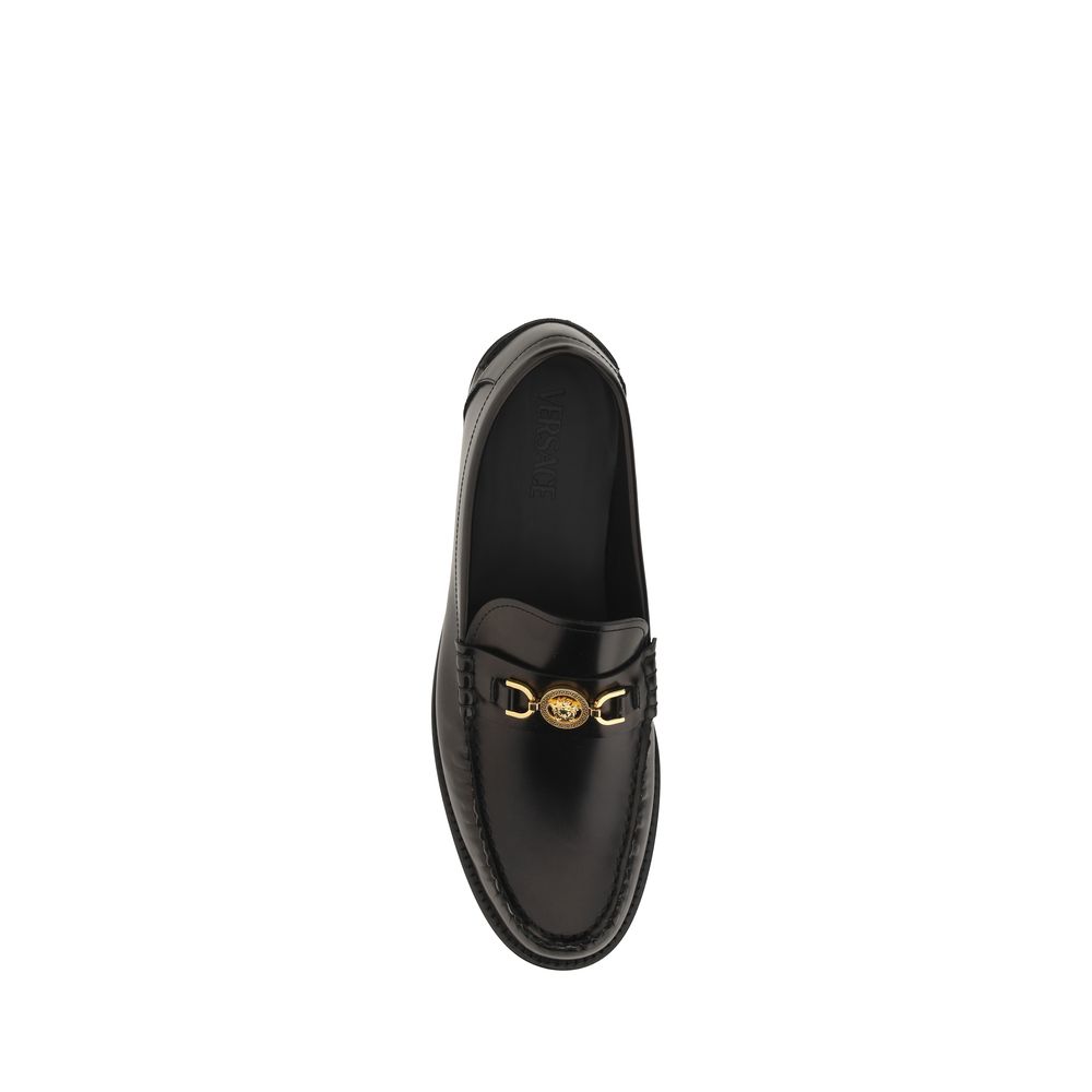 Versace Black Calf Leather Bos Taurus Slip-On Loafers 1728,72470364320,Black,EU39/US6,EU40/US7,EU41/US8,EU42/US9,Loafers - Men - Shoes,Loafers - Shoes,Men,Men - Shoes,New with tags,Shoes,Slip-On Loafers - Loafers - Shoes,Versace