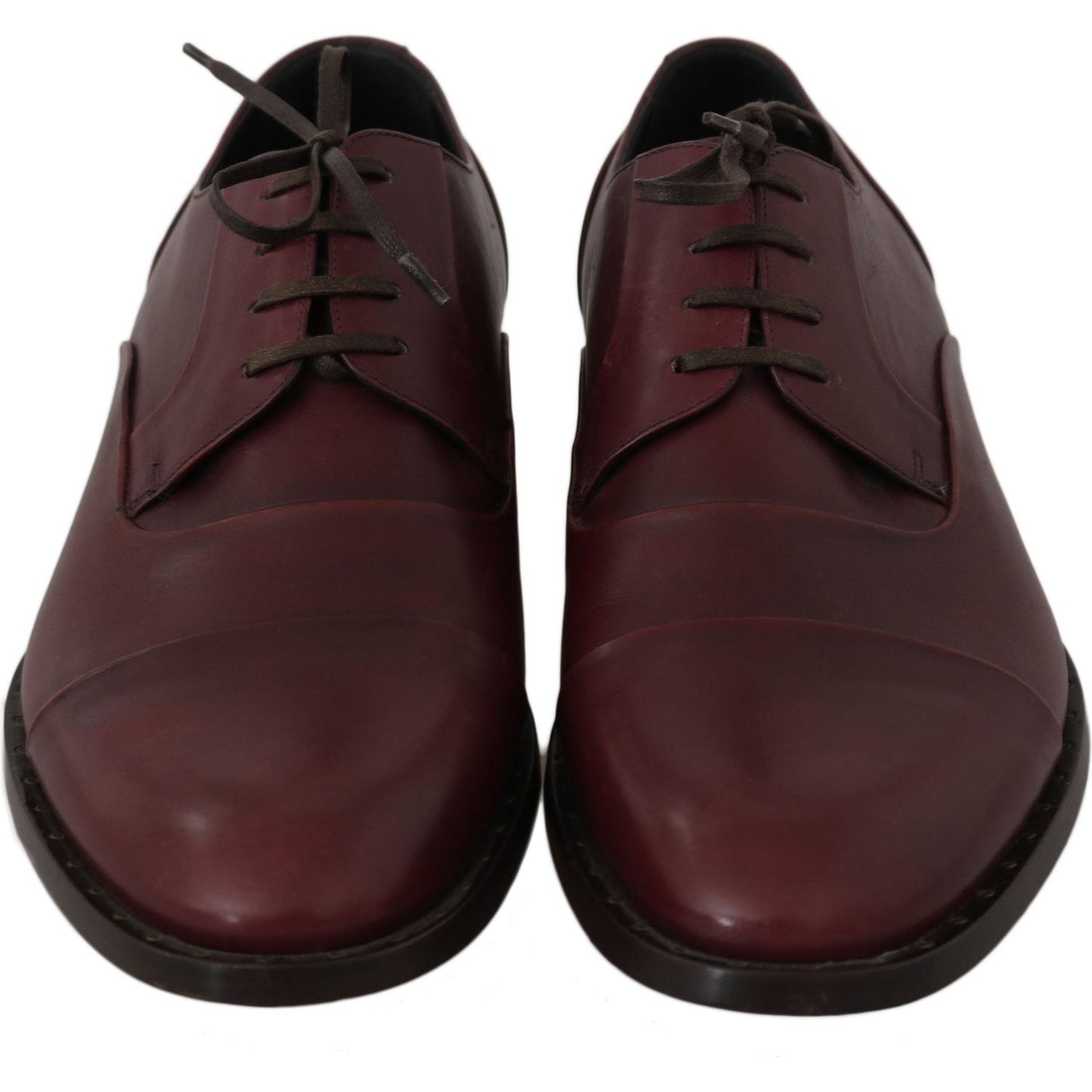 Dolce & Gabbana Red Bordeaux Leather Derby Formal Shoes