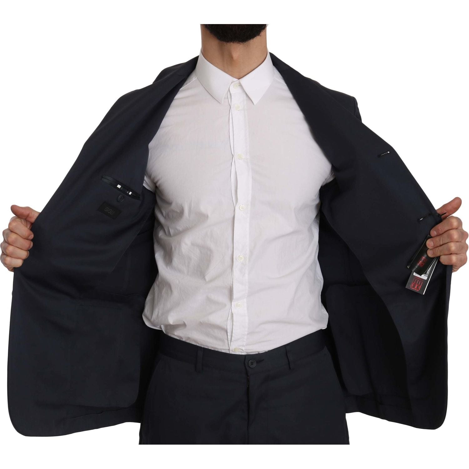 Romeo Gigli Two Piece 3 Button Cotton Blue Solid Suit
