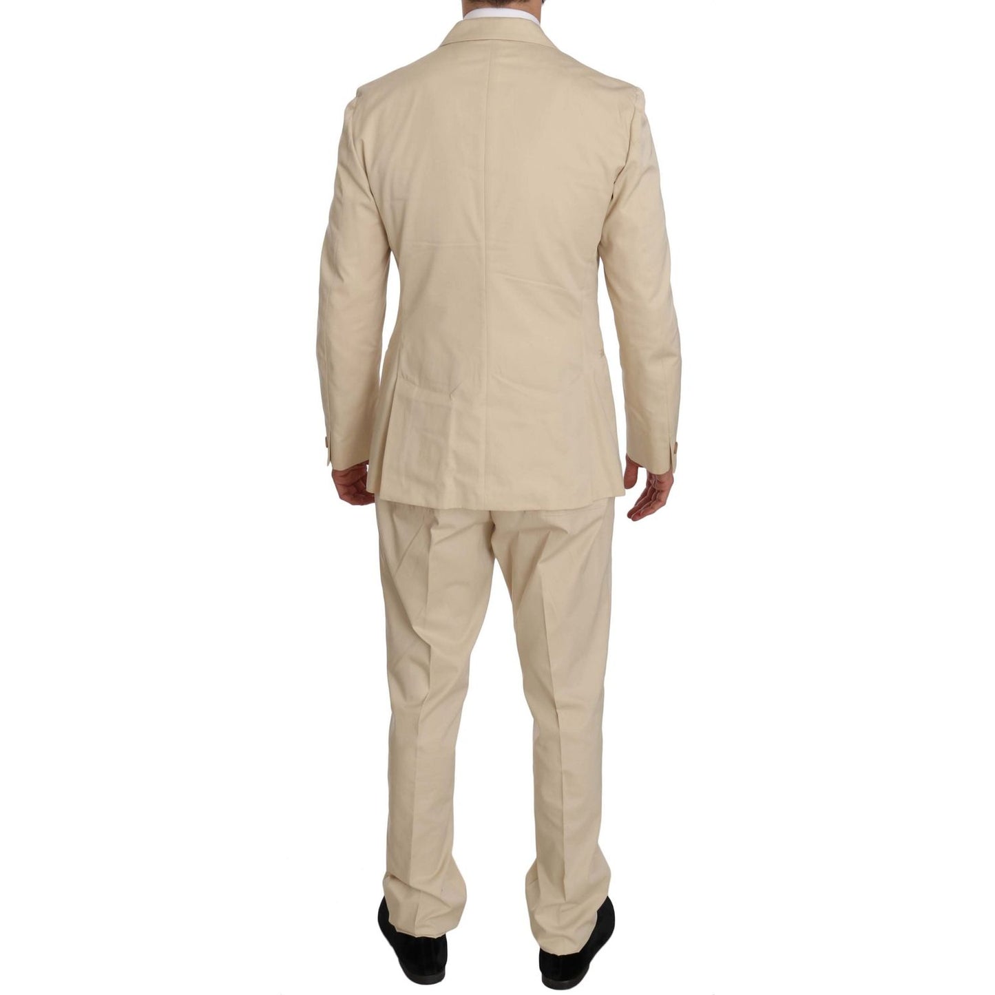 Romeo Gigli Two Piece 3 Button Beige Cotton Solid Suit Suit