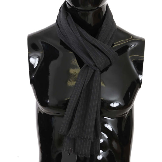 Dolce & Gabbana Gray 100% Wool Striped Pattern Wrap Scarf
