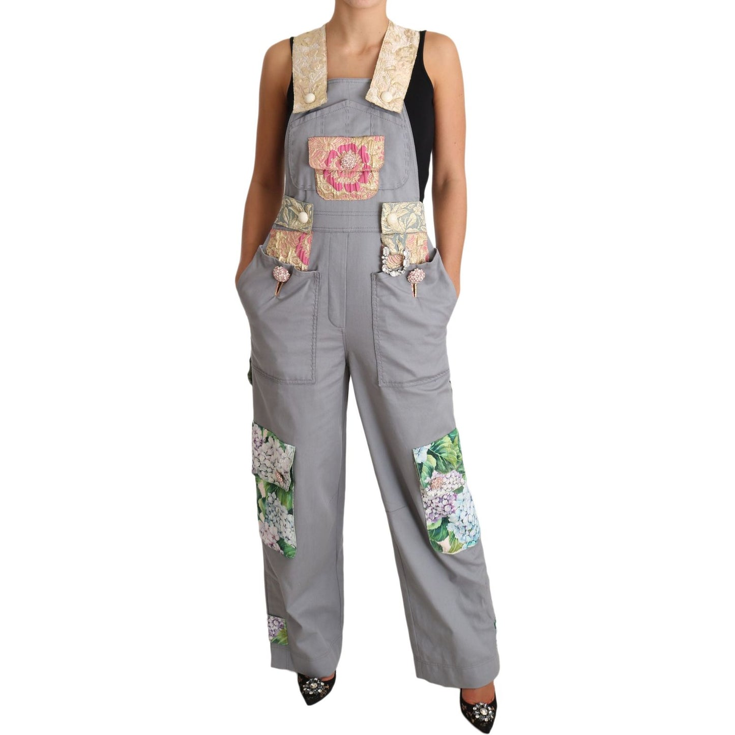 Dolce & Gabbana Exquisite Floral Embellished Denim Overalls Dolce & Gabbana