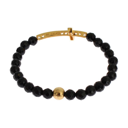 Nialaya Agate Stone Gold CZ Cross 925 Silver Bracelet