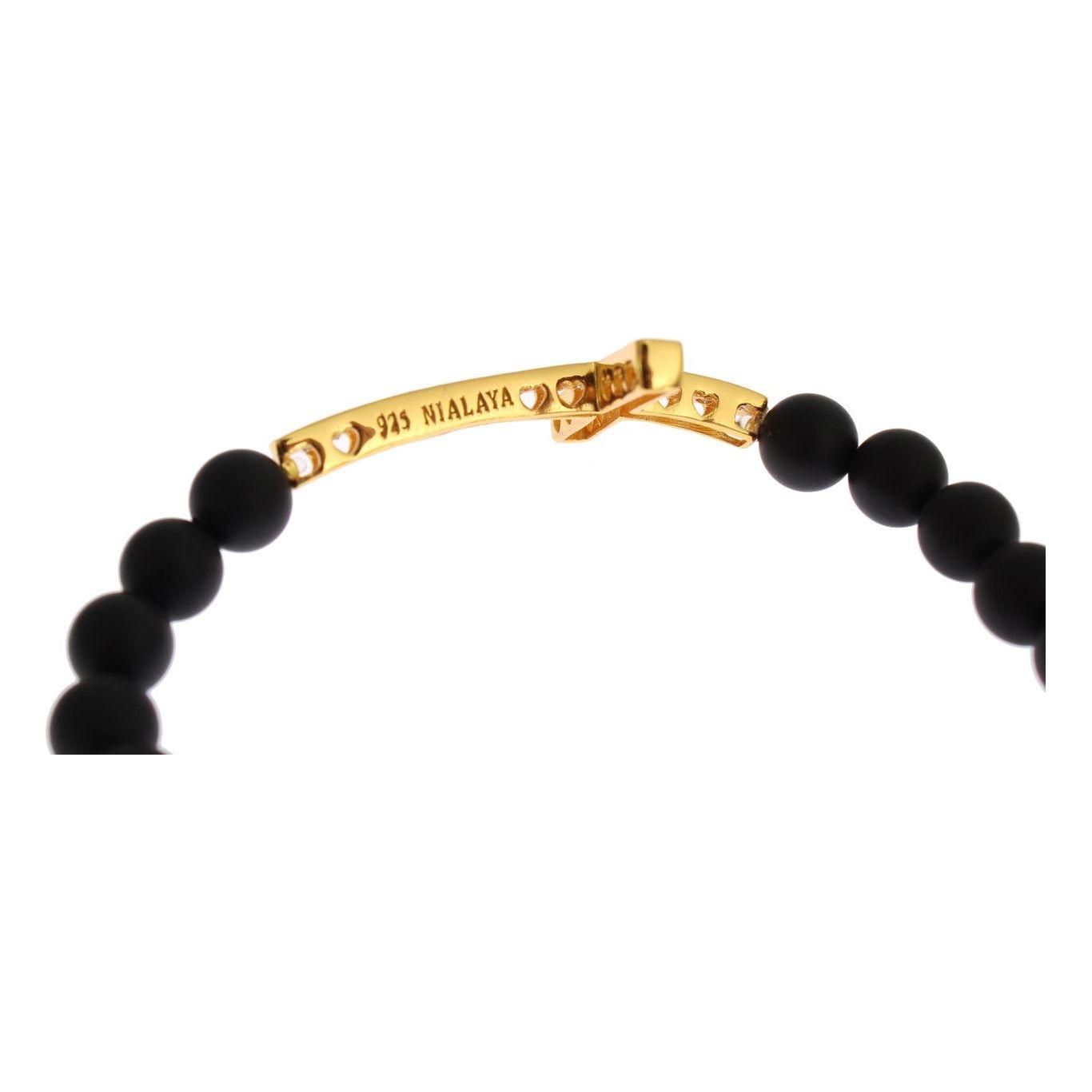 Nialaya Chic Matte Onyx Bead & CZ Diamond Cross Bracelet Bracelet Nialaya