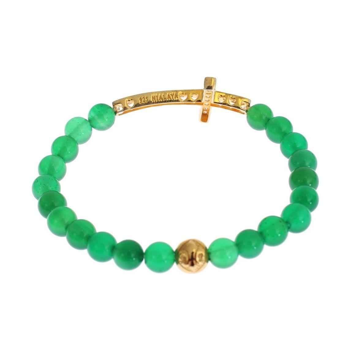 Nialaya Elegant Green Jade Bead & Gold Plated Bracelet Bracelet Nialaya