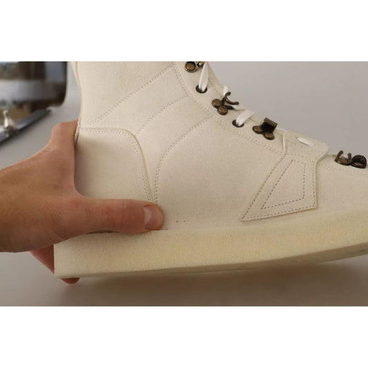 Dolce & Gabbana White Leather Lace Up Mens Boots