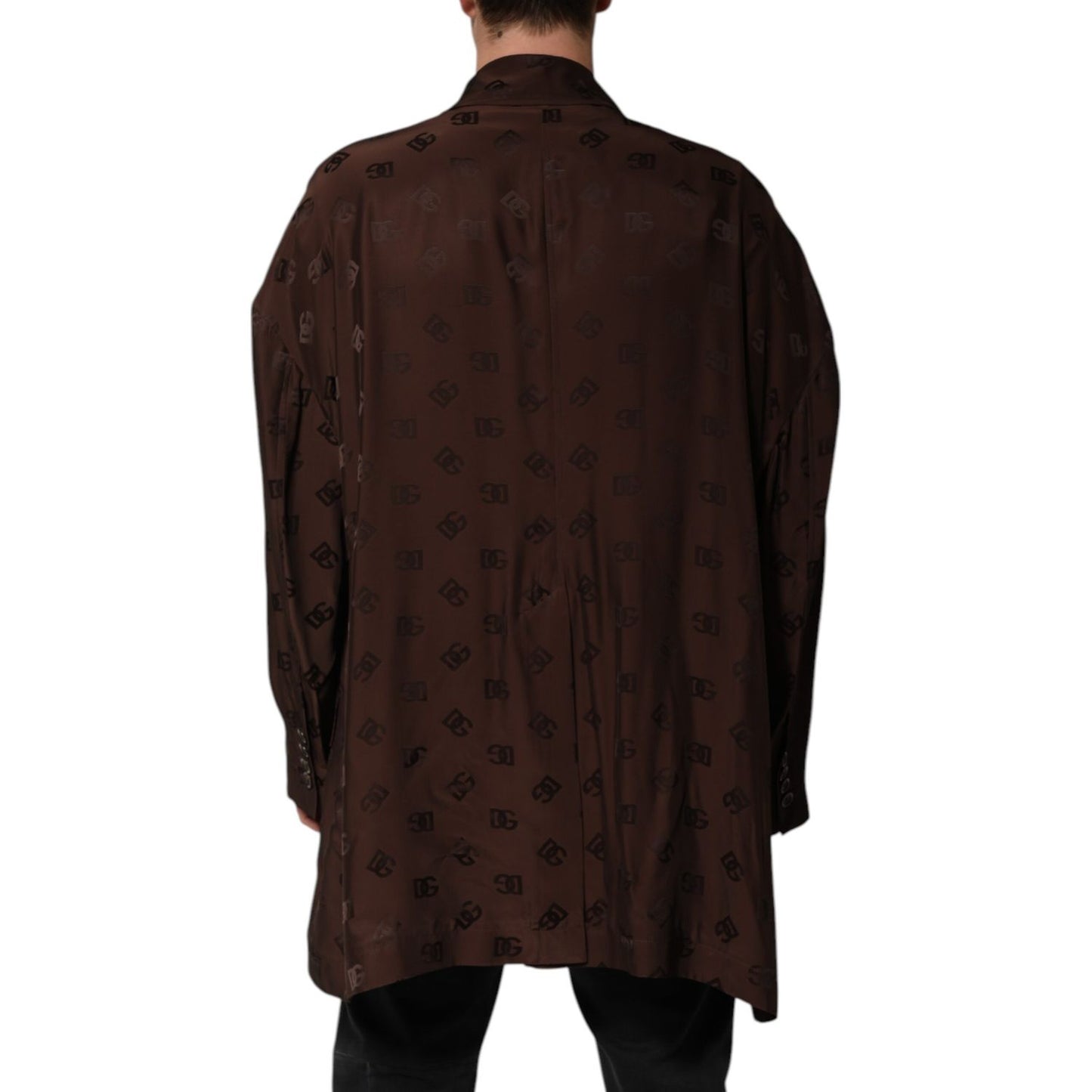 Dolce & Gabbana Brown Polyester Logo Monogram Coat Jacket