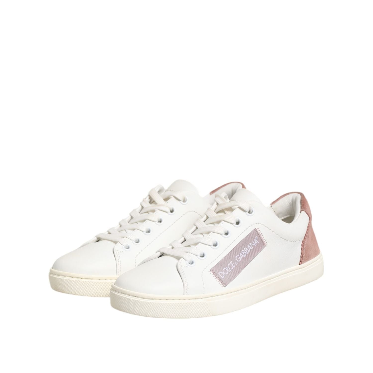 Dolce & Gabbana White Pink Leather Low Top Sneakers Shoes