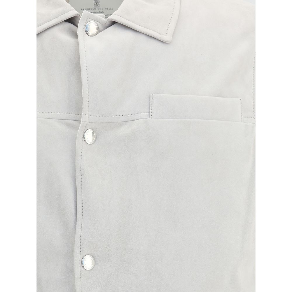 Brunello Cucinelli Gray Leather Jacket