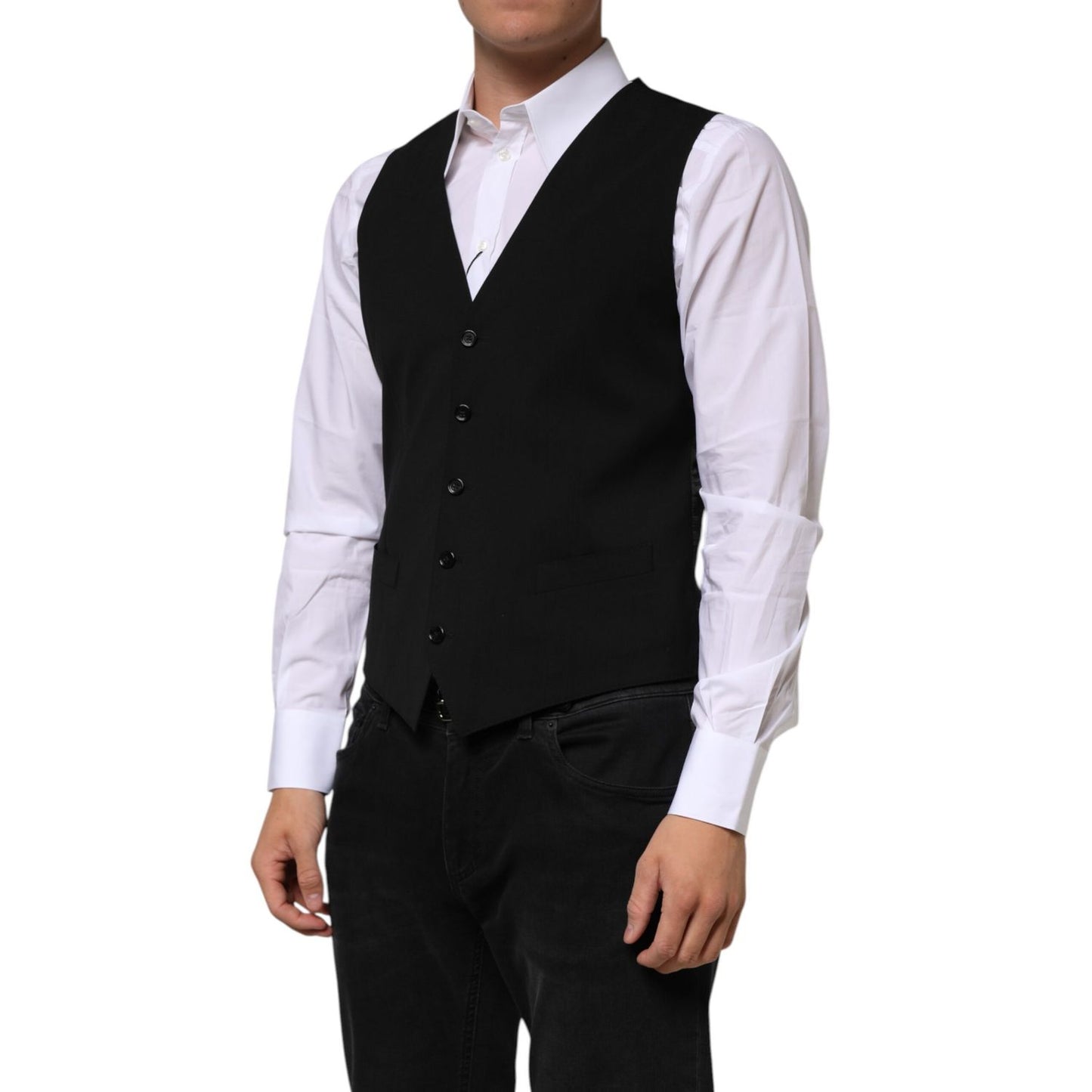 Dolce & Gabbana Black Wool Dress Formal Men Waistcoat Vest