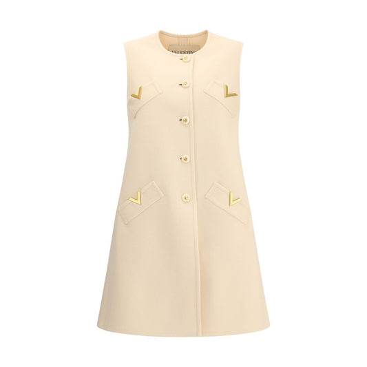 Valentino Cream Fleece Wool Casual Dress