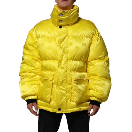 Dolce & Gabbana Yellow Nylon Logo Puffer Bomber Men Jacket