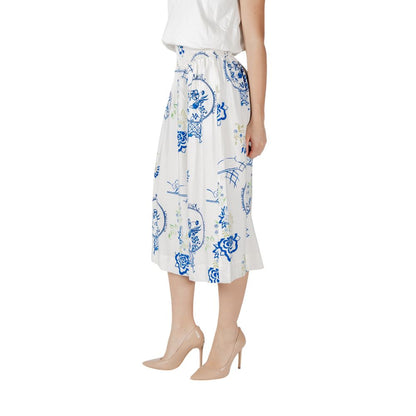 ICHI White Viscose Midi Skirt