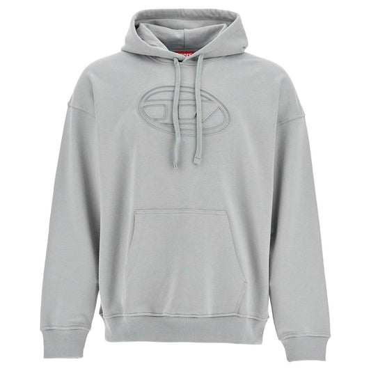 Diesel men's grey cotton hoodie with kangaroo pocket Topwear Diesel Gray
