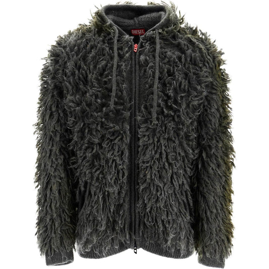 Diesel shaggy knit cardigan with hood Knitwear Diesel Dark Slate Gray