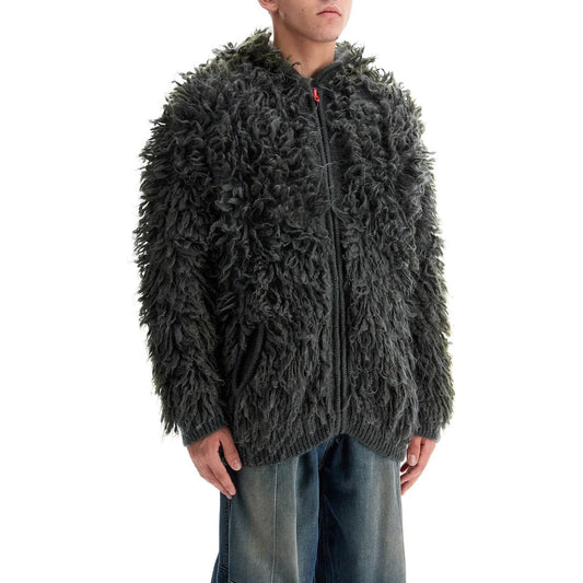 Diesel shaggy knit cardigan with hood Knitwear Diesel Dark Slate Gray