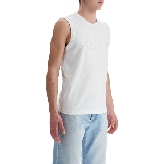 Diesel white cotton tank top with wide neckline Topwear Diesel Light Gray