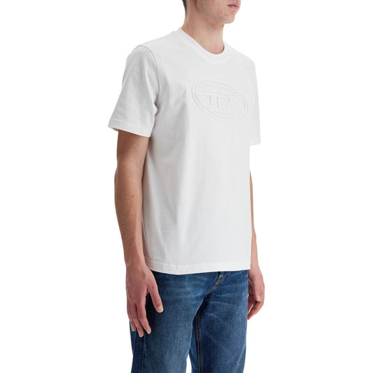 Diesel white cotton t-shirt with embossed logo t-adjust-bigoval Topwear Diesel Light Gray