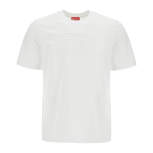 Diesel white cotton t-shirt with embossed logo t-adjust-bigoval Topwear Diesel Beige
