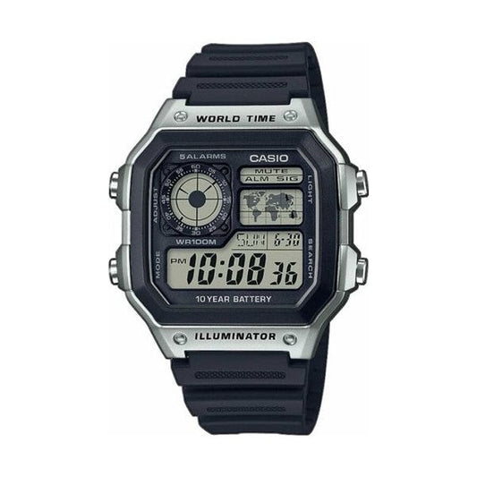 CASIO SPORT Mod. WORLD TIME ILLUMINATOR 5 ALARMS - FUTURE CLASSIC COLLECTION - BLACK SILVER WATCHES CASIO COLLECTION & VINTAGE