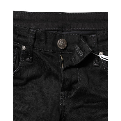 Acht Black Cotton Slim Fit Denim Low Waist Denim Jeans Acht