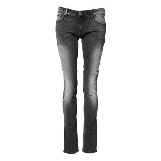 Acht Dark Gray Cotton Slim Fit Denim Low Waist Denim Jeans Acht