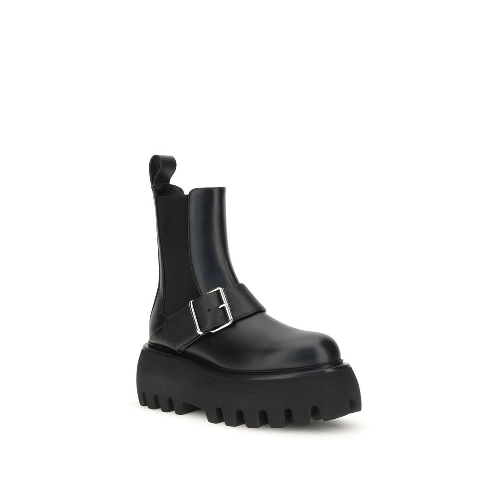 Alexander McQueen Black Calf Leather Bos Taurus Ankle Boots Alexander McQueen