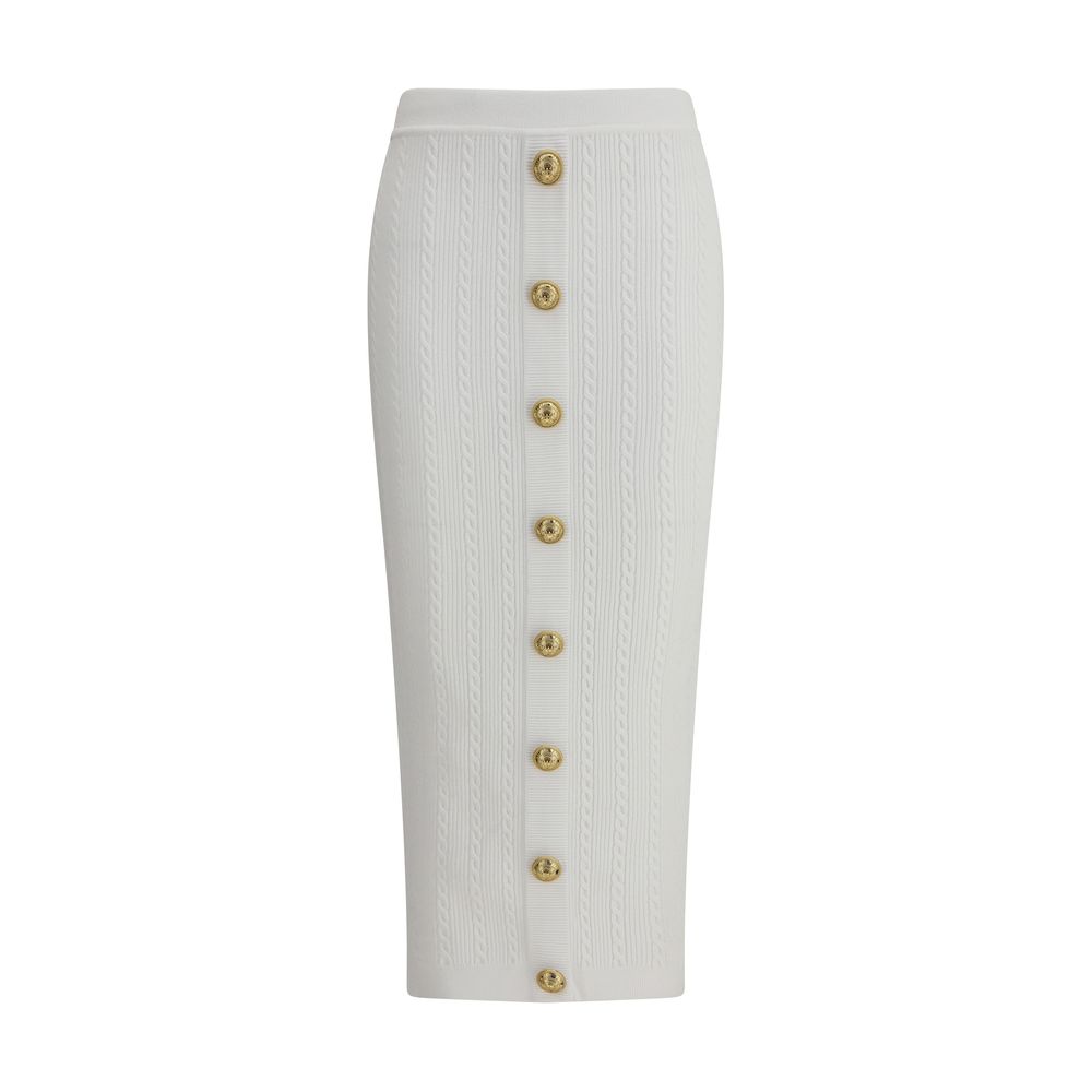 Balmain White Viscose Midi Skirt Balmain