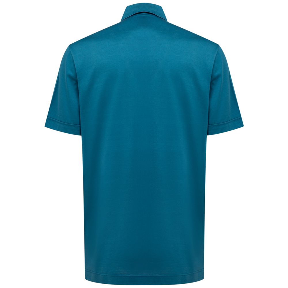 Canali Blue Cotton Shortsleeve Shirt Canali