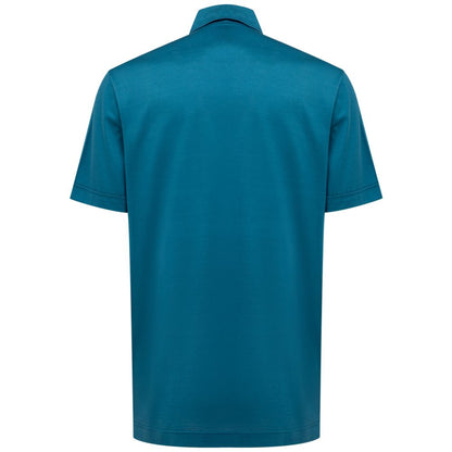 Canali Blue Cotton Shortsleeve Shirt Canali