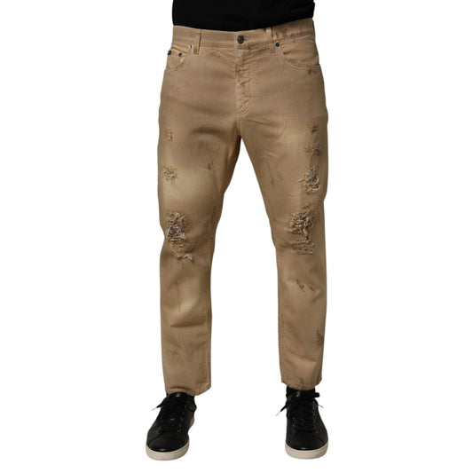 Dolce & Gabbana Beige Cotton Loose Tattered Men Denim Jeans